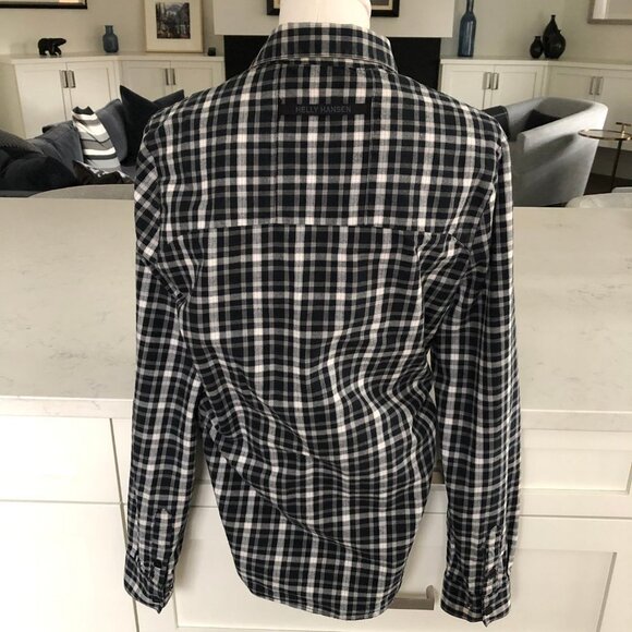 Helly Hansen Casual Cozy Snap Down Cotton Plaid Shirt Black Grey White Sz S - Picture 7 of 12